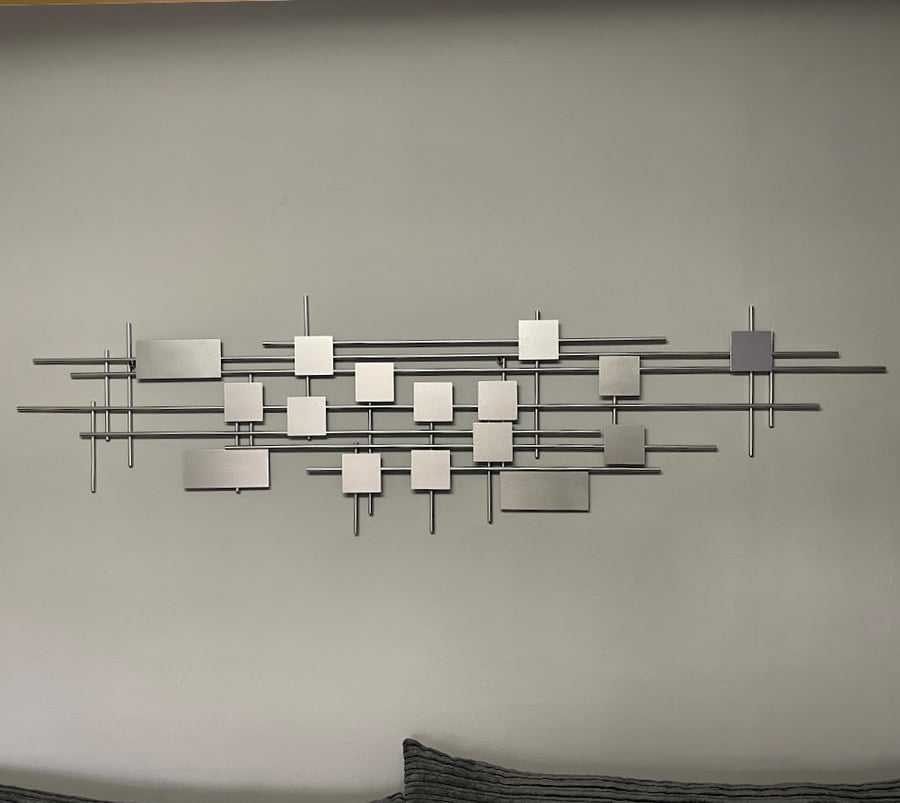 metal wall art - modern geometric squares silver decor
