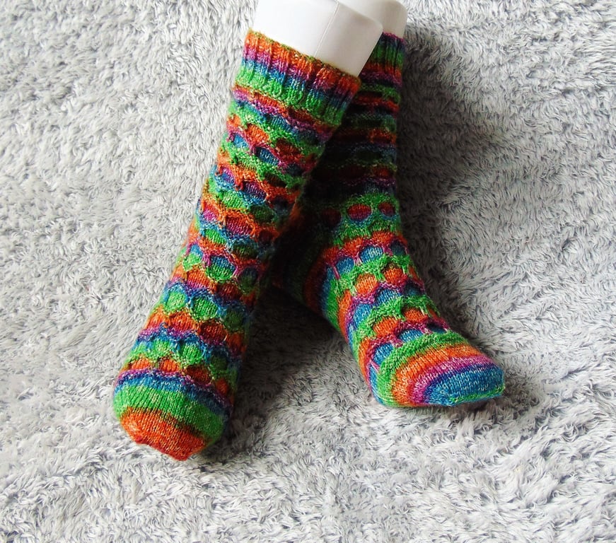 Hand Knitted Ladies' Socks, Cosy Wool Blend Socks, Bright Socks
