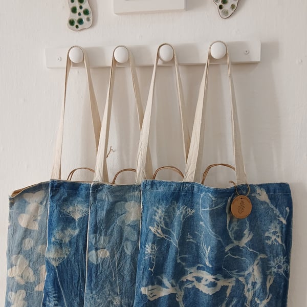 Hand Printed Cyanotype Tote Bag (Fern & Honesty)