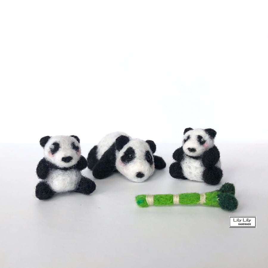 Mummy or Daddy Panda and 2 baby pandas, needle felted by Lily Lily Handmade