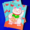 Love You Lucky Cat Postcard by Jo Brown with free postage in the UK