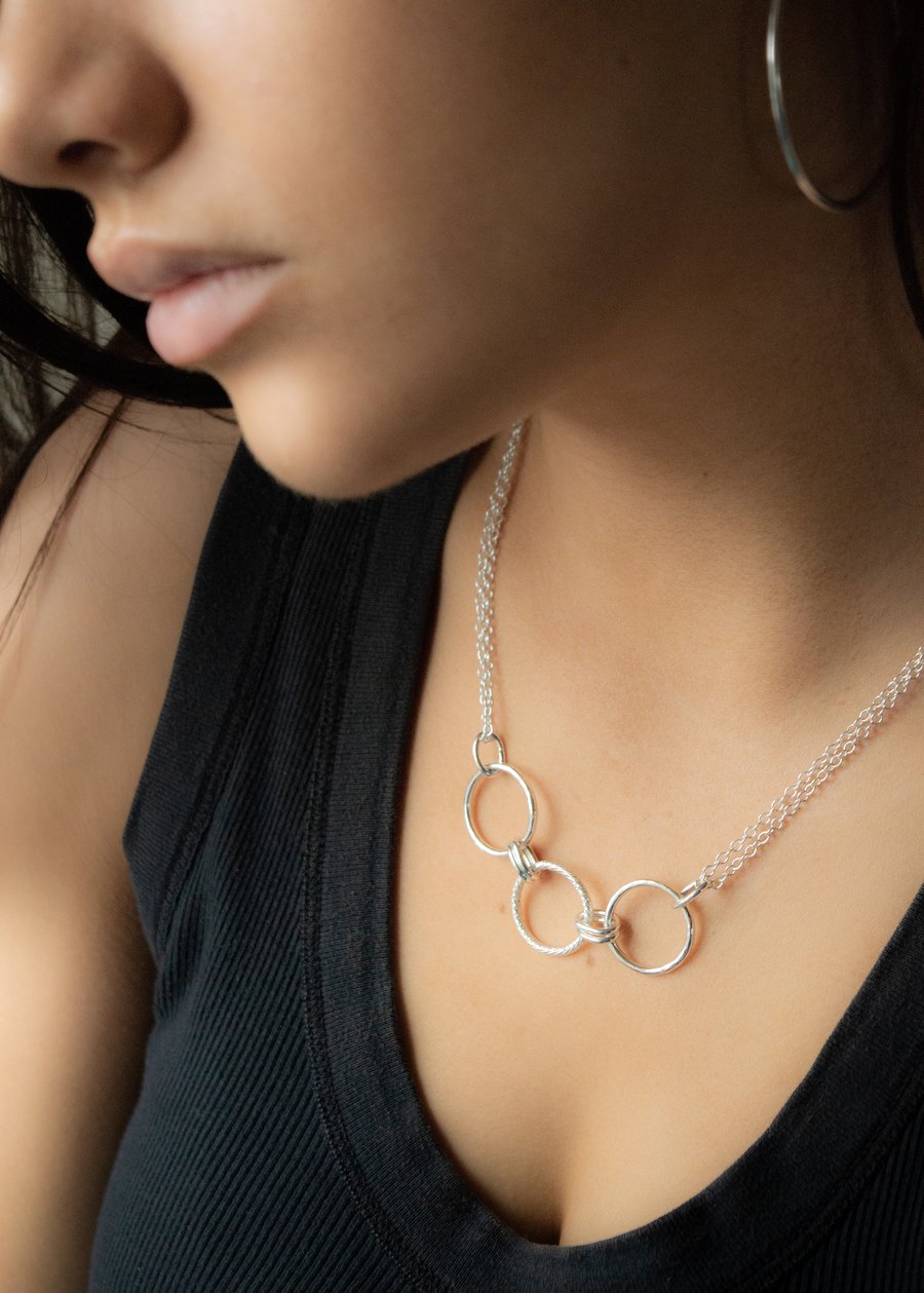 Sterling Silver 3 Ring Necklace