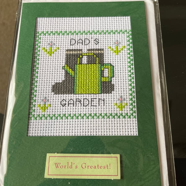 Dads Garden card, cross stitched card