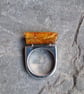 "Frozen in Time" Amber & Silver Ring – Contemporary Geometric Statement Piece