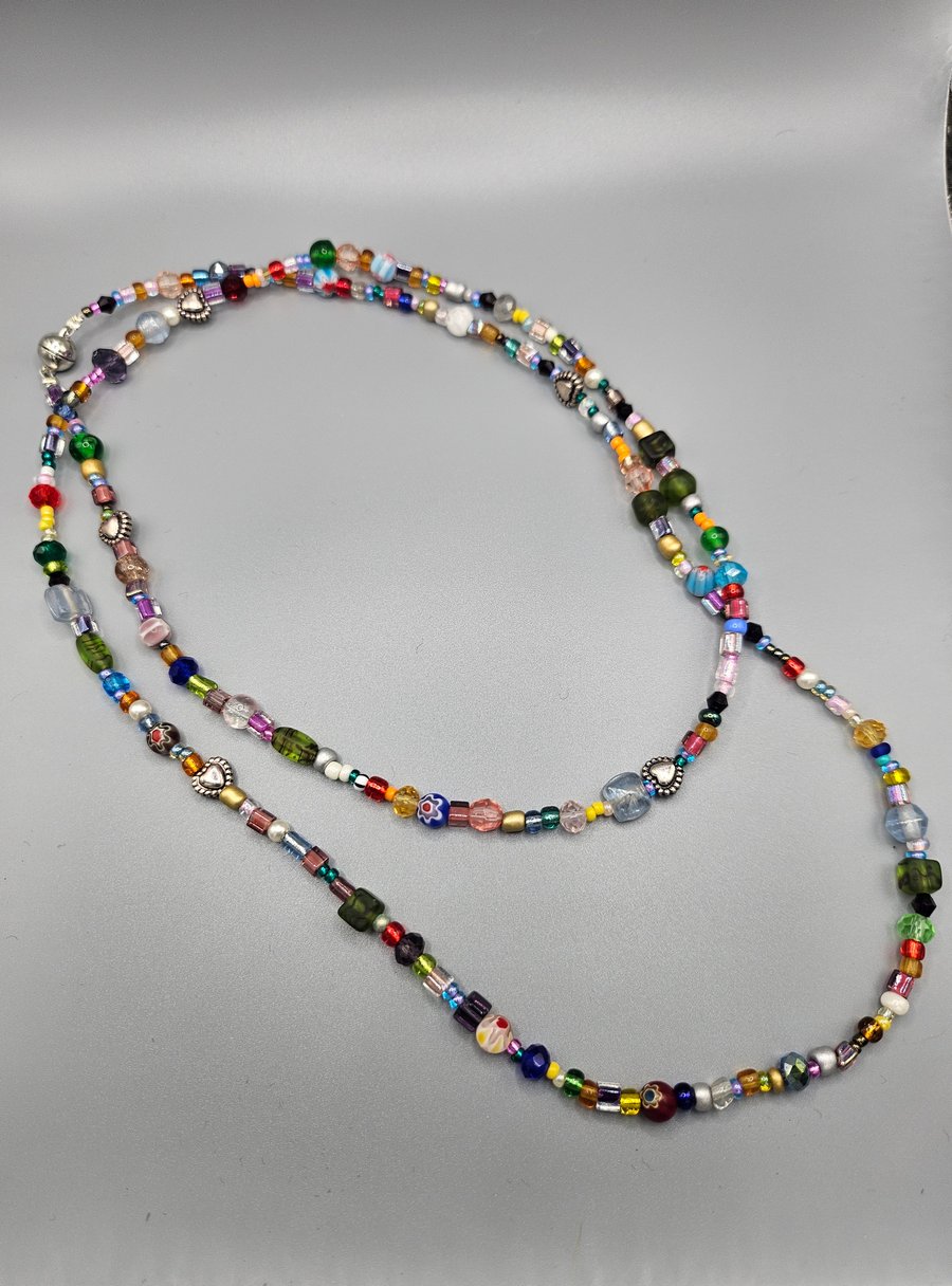 Long Multi-coloured beaded 'No waste' necklace 