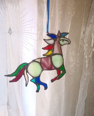 "Rainbow Warrior" Stained Glass Horse Suncatcher Hanging Decoration