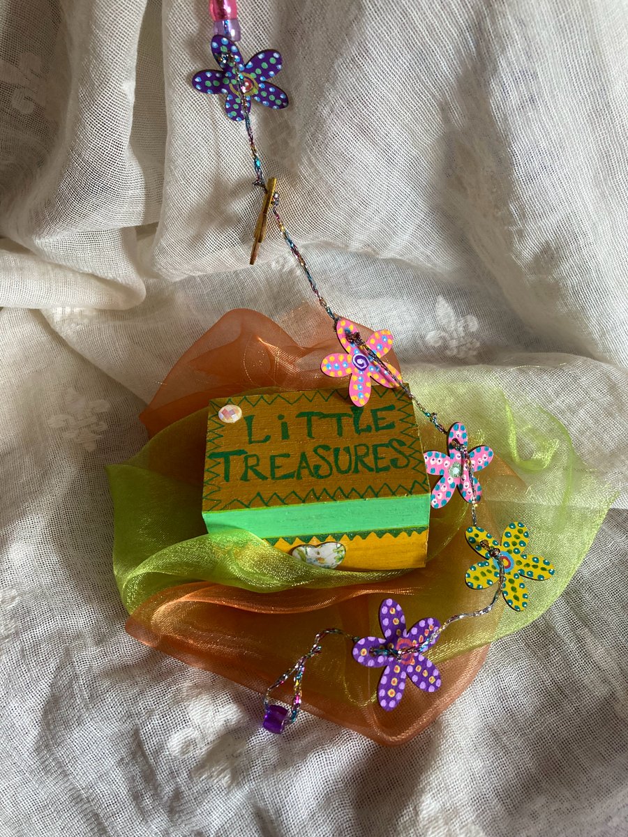 Hand painted little treasures wooden box with flower mobile 