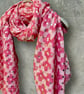 Chic Retro Floral Pink Scarf with Gold Accent for All season,Great Gifts for Her - Image 4