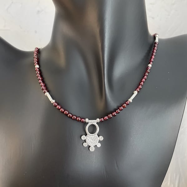 Sterling silver and garnet sun Necklace