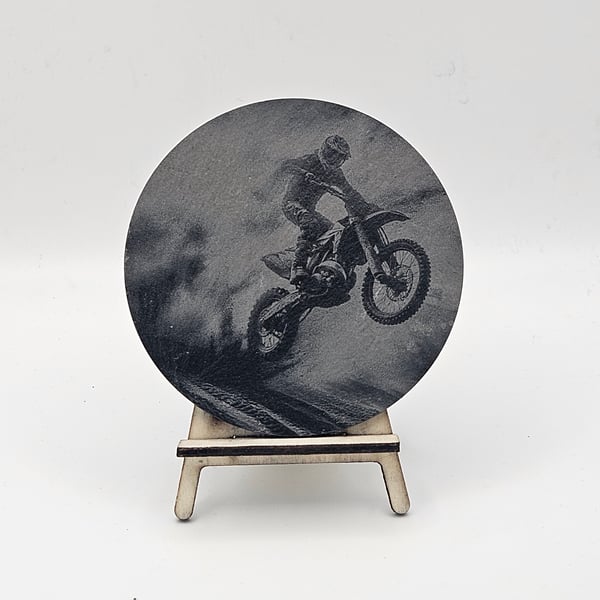 Motorbike engraved slate