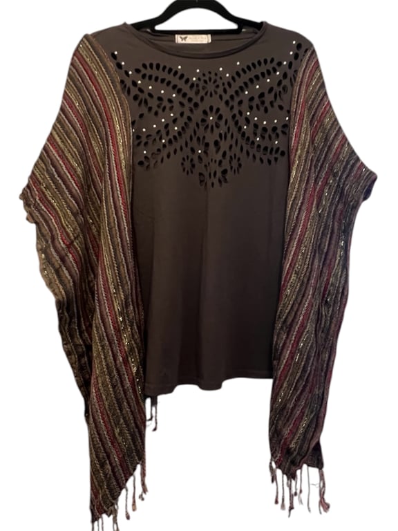 One of a Kind Upcycled Boho Festival Top with Flowing Sleeves Hippie One Size