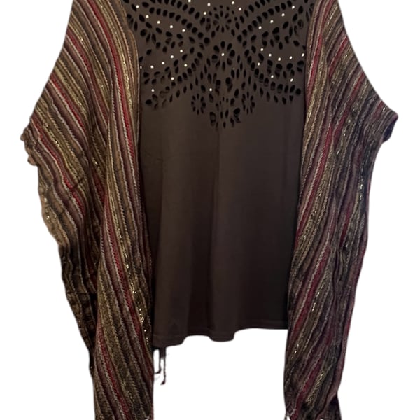 One of a Kind Upcycled Boho Festival Top with Flowing Sleeves Hippie One Size