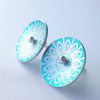 SALE - Flower studs in turquoise and silver with mandala print - slight second