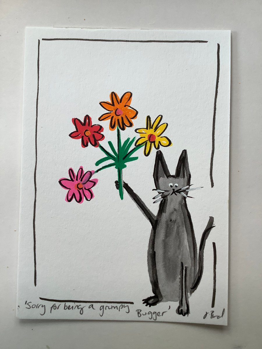 Cat illustration. Wall art. Sorry for being grumpy bugger. Valentines. 