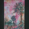 Aceo sfa original miniature painting,sunset trees by Gweddusart