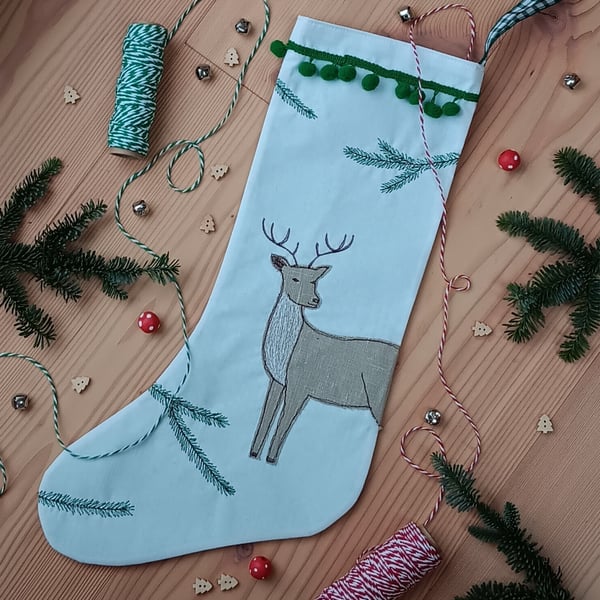 Christmas Stocking with Appliqued Reindeer 