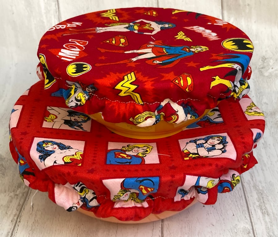 Reusable bowl covers - set of two. Female superheroes
