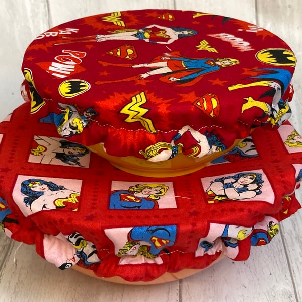 Reusable bowl covers - set of two. Female superheroes