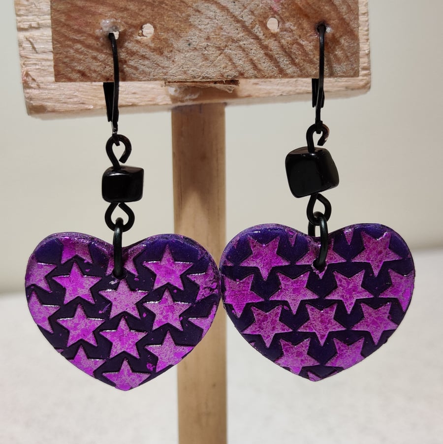 Slay with sparkle purple heart earrings