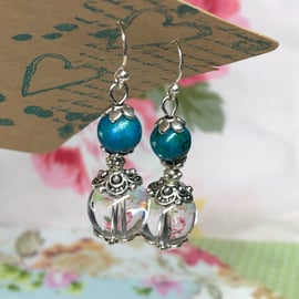 Chrysocola and glass earrings