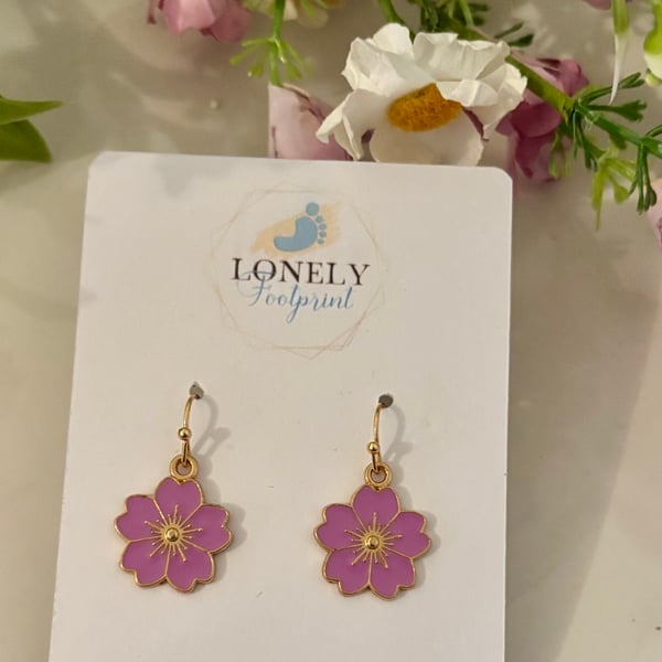 Lilac Flower Earrings, Floral Charms, Handmade Jewellery 