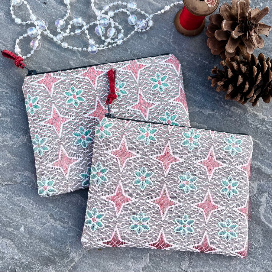 Star and flower vintage fabric small pouch 