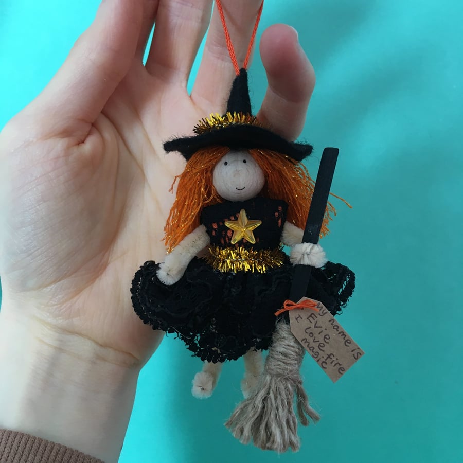Image of Orange Witch Doll Hanging Decoration, Witch Core, Halloween Decoration