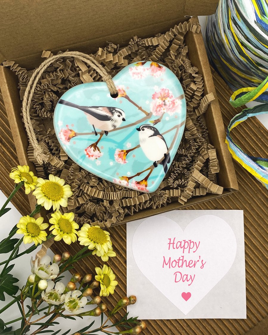 Long Tailed Tits on Spring Blossom - Keepsake Gift & Mothers Day Decoration