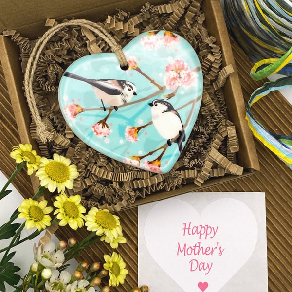 Long Tailed Tits on Spring Blossom - Keepsake Gift & Mothers Day Decoration