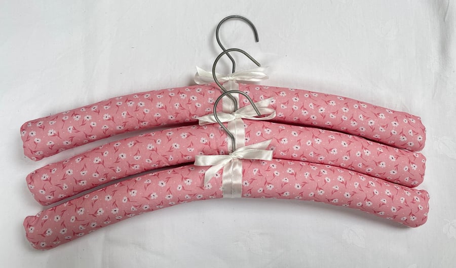 Pink Floral Padded Clothes Hangers x3