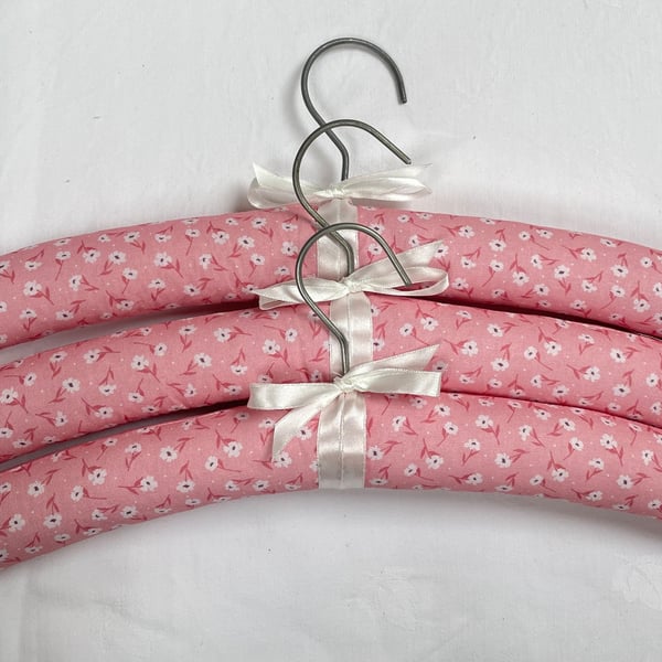 Pink Floral Padded Clothes Hangers x3