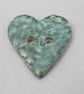 Medium Verdigris Leaf Sprig Texture Heart Shaped Ceramic Button - Image 1