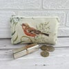 Large purse, coin purse with chaffinch and cow parsley