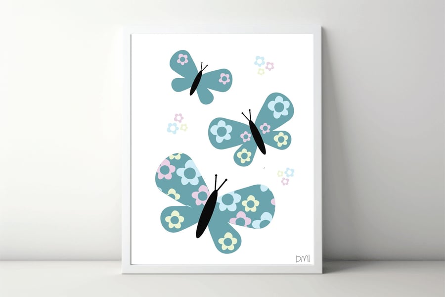 Floral Butterflies A4 Art Print 