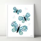 Floral Butterflies A4 Art Print 