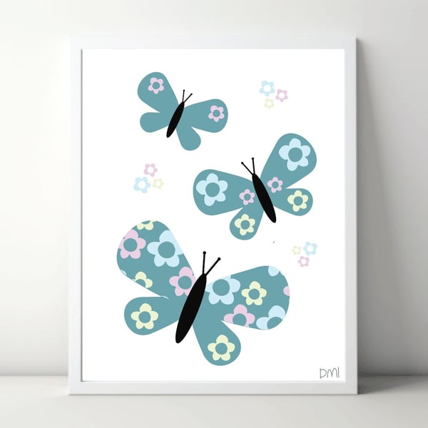 Floral Butterflies A4 Art Print 