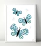 Floral Butterflies A4 Art Print 