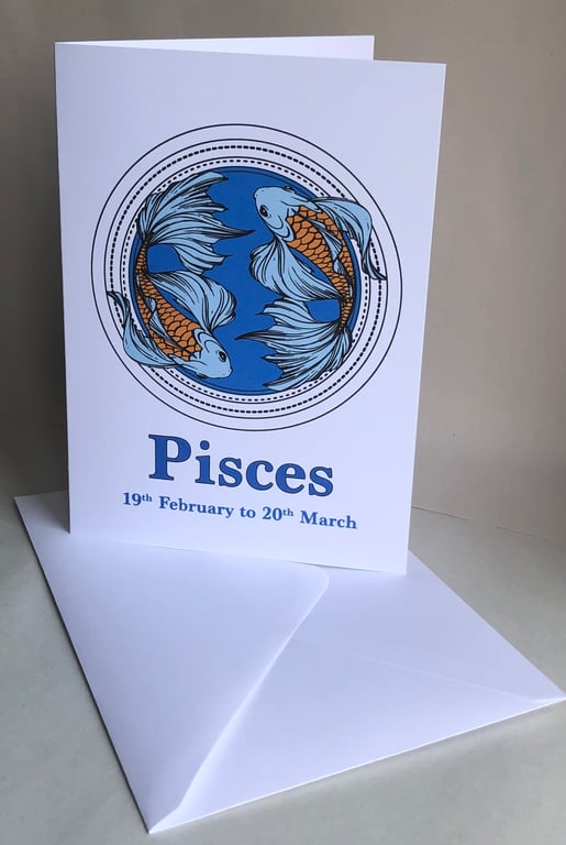 Pisces - The Two Fishes (19th February-20th March) - 5x7" Birthday or Plain card