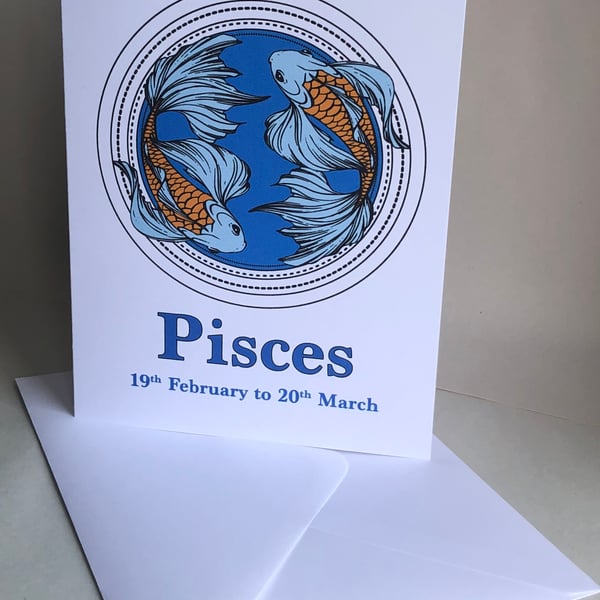 Pisces - The Two Fishes (19th February-20th March) - 5x7" Birthday or Plain card