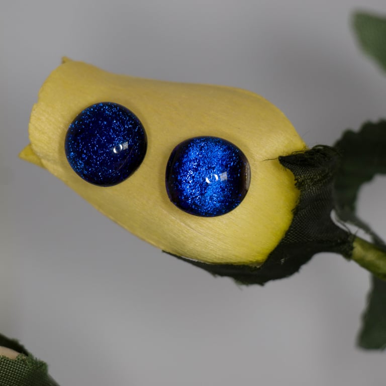 Blue Dichroic Glass Earrings on Sterling Silver Studs - 2085