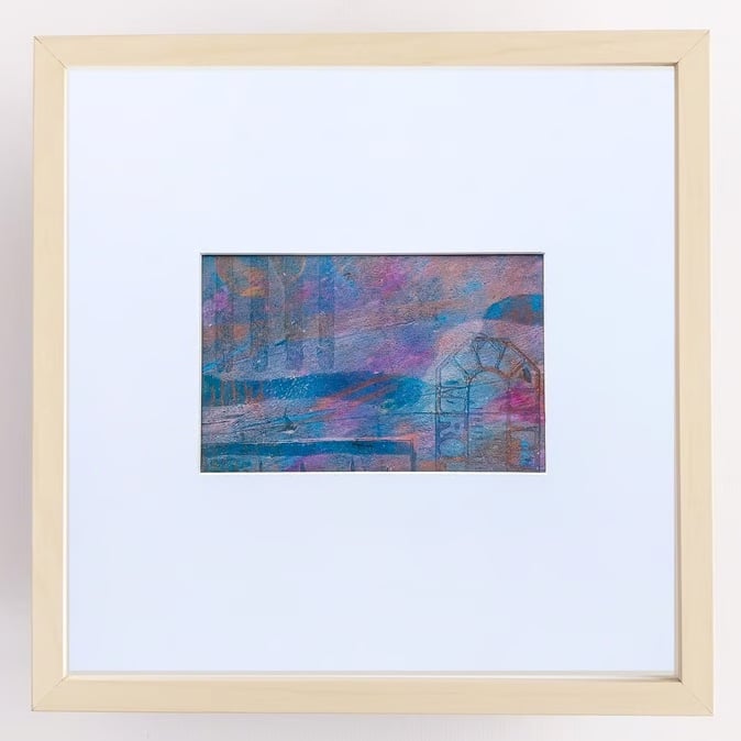 Blue, Graphic Abstract art, original painting framed or ready to frame 