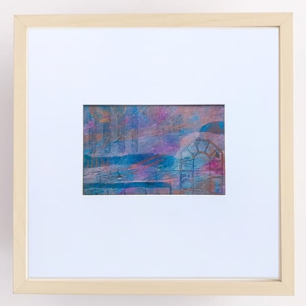 Blue, Graphic Abstract art, original painting framed or ready to frame 