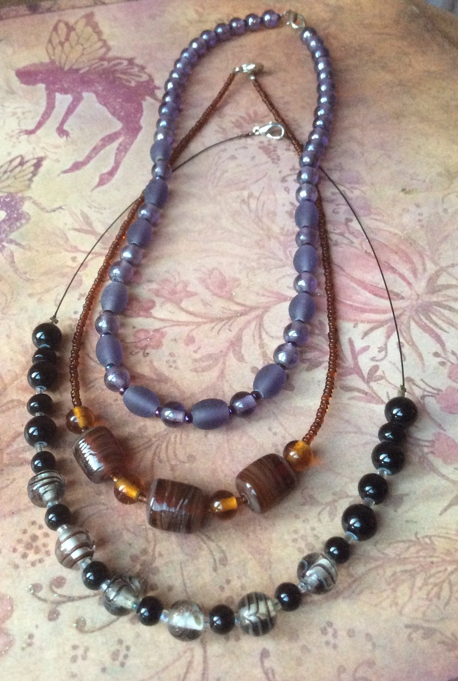 Bead Necklaces, Brown, Black and Purple. SALE!
