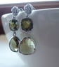 DARK OLIVE AND SILVER, ROSE EARRINGS.  664 - Image 1