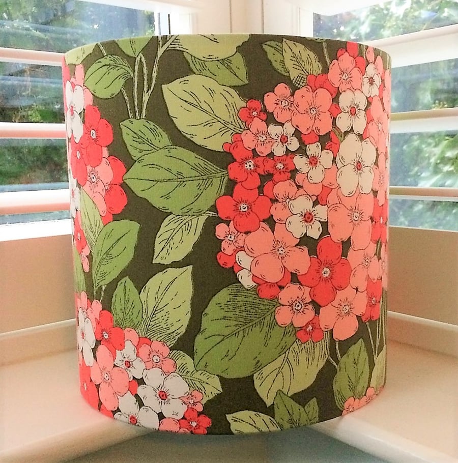 Bold Green and PInk  Hydrangea Vintage Fabric Lampshade option 