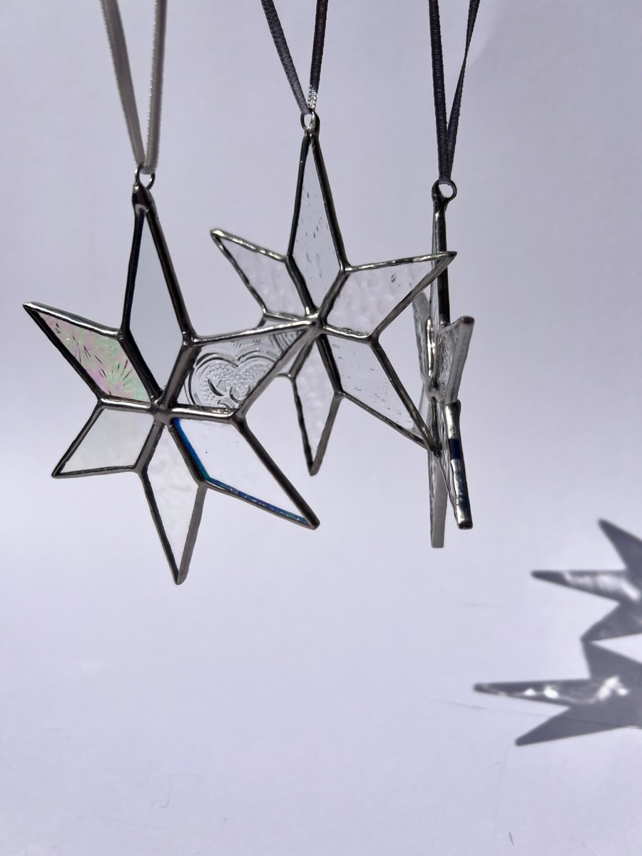 Unique Patchwork stained glass star decoration in clear