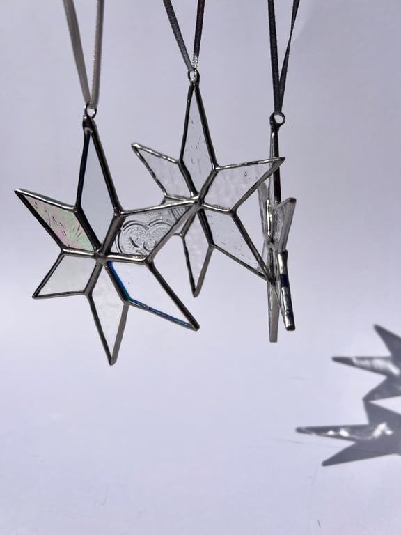 Unique Patchwork stained glass star decoration in clear