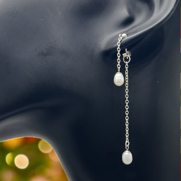 Rice Pearl Double Drop Earrings