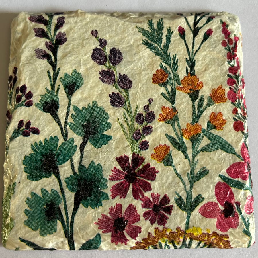 Set of 4 Handmade Decoupage Slate Coasters - Square Wildflowers