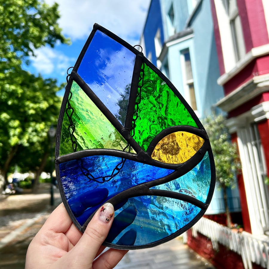 Bold Teardrop Stained Glass Landscape